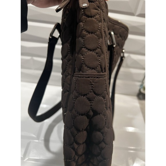 Vera Bradly Large Brown Bag Purse Handbag Quilted Microfiber‎ Shoulder Tote Zip - Picture 6 of 10